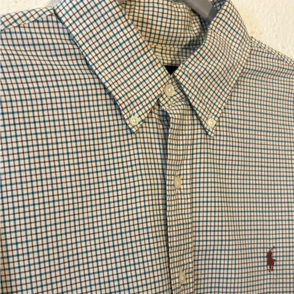 Preppy Ralph Lauren Green & Beige Button Down Shirt Mens Size XL Long Sleeve
